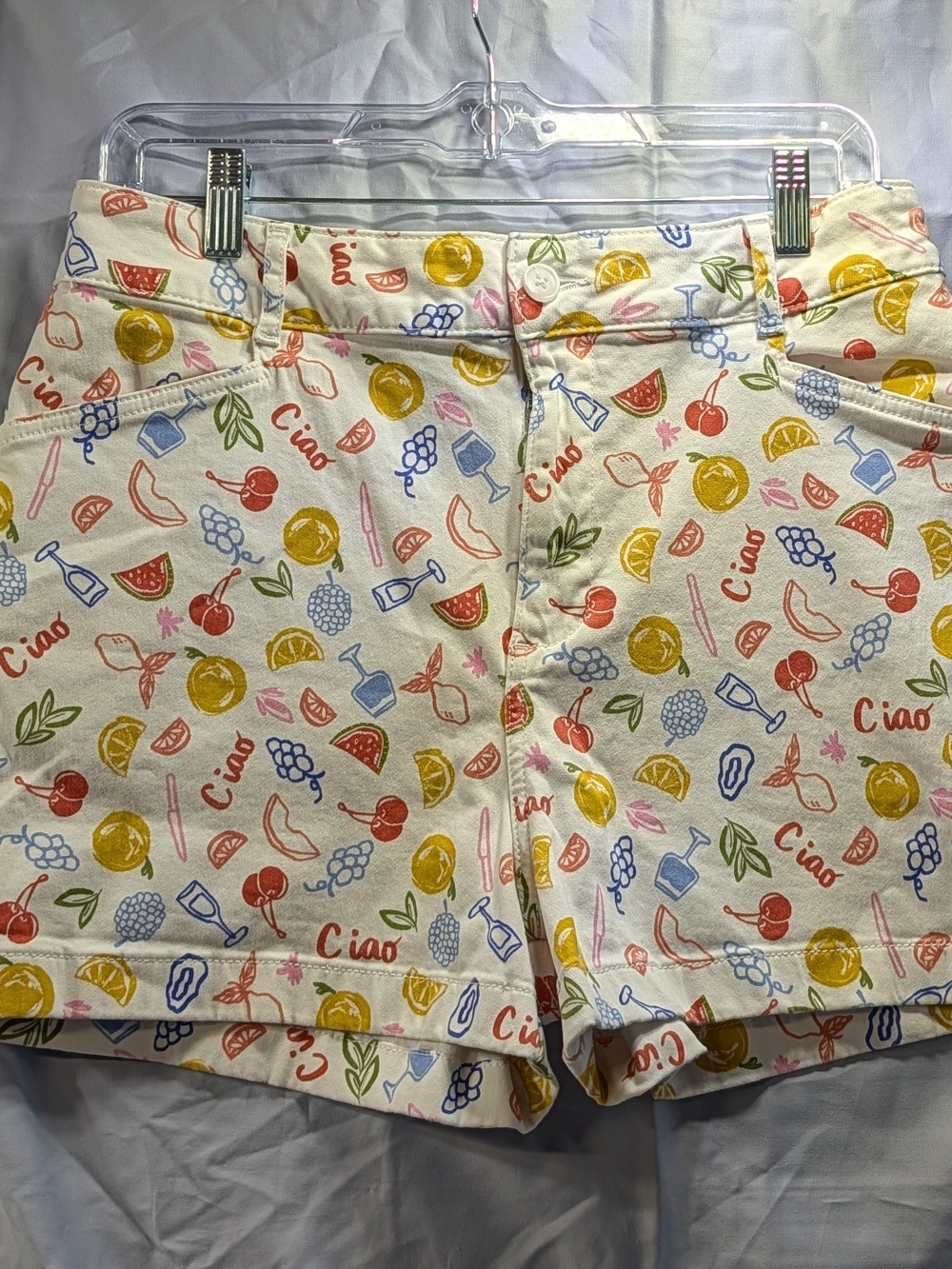 Bagatelle Collection NY Women’s Vibrant Fruit-Print High Waist Shorts Size 12
